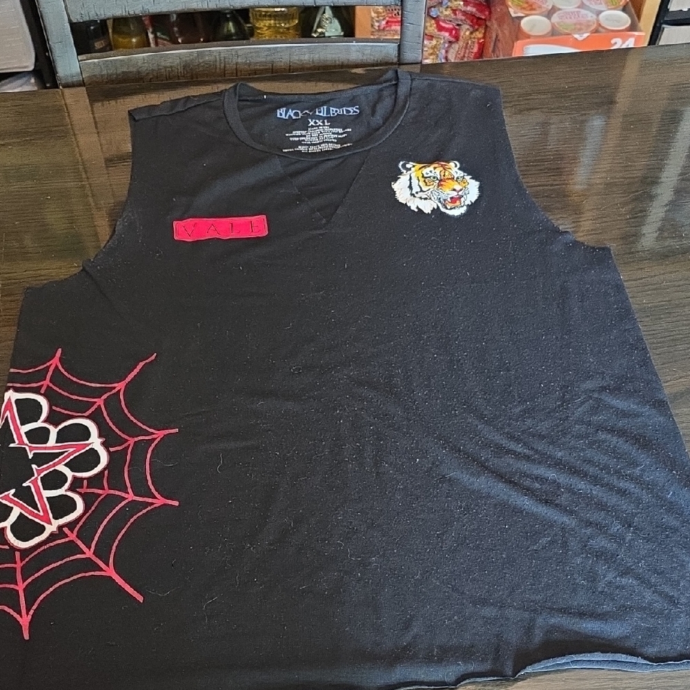 Hot Topic Black Sleeveless Black Veil Brides Vale Top with Tiger and Web Design